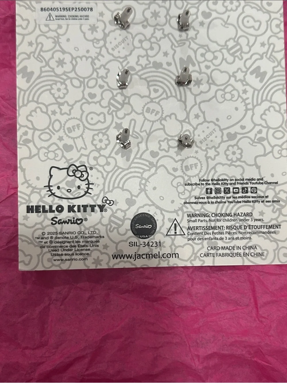 Hello Kitty BUNDLE: Patterned Bow Scrunchie Set, Earrings and Hair Clips. NWT